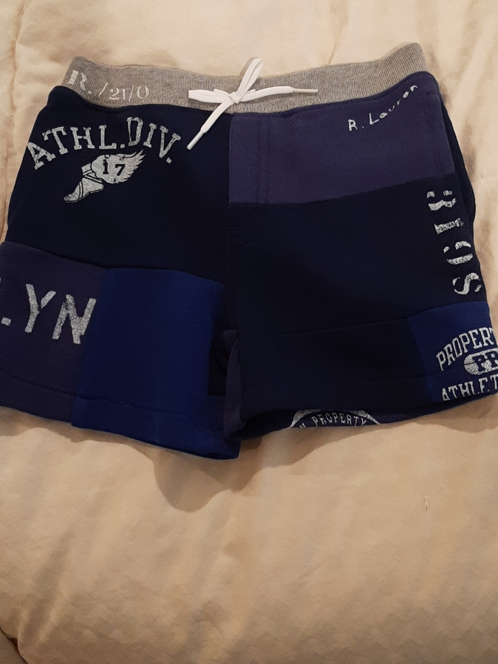 Ralph Lauren Patchwork 24M Navy and Gray Athletic Shorts NWT